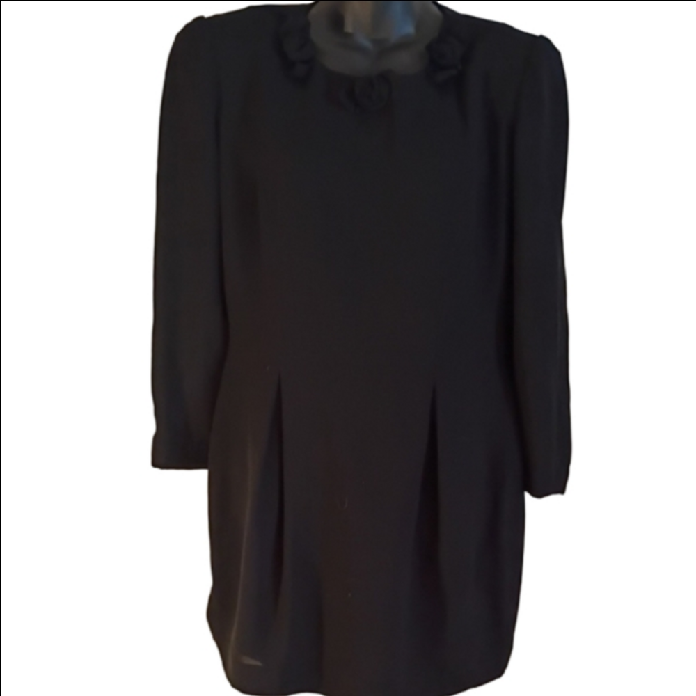 Vintage  Ms Chaus Black Long Sleeve Short Dress. Size 8. Whimsy Goth. Festival